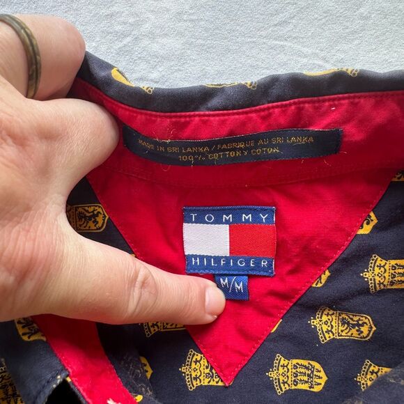 RARE 90s Tommy Hilfiger Shirt Fraternity Style Ivy League AOP VINTAGE Size M - Picture 3 of 10